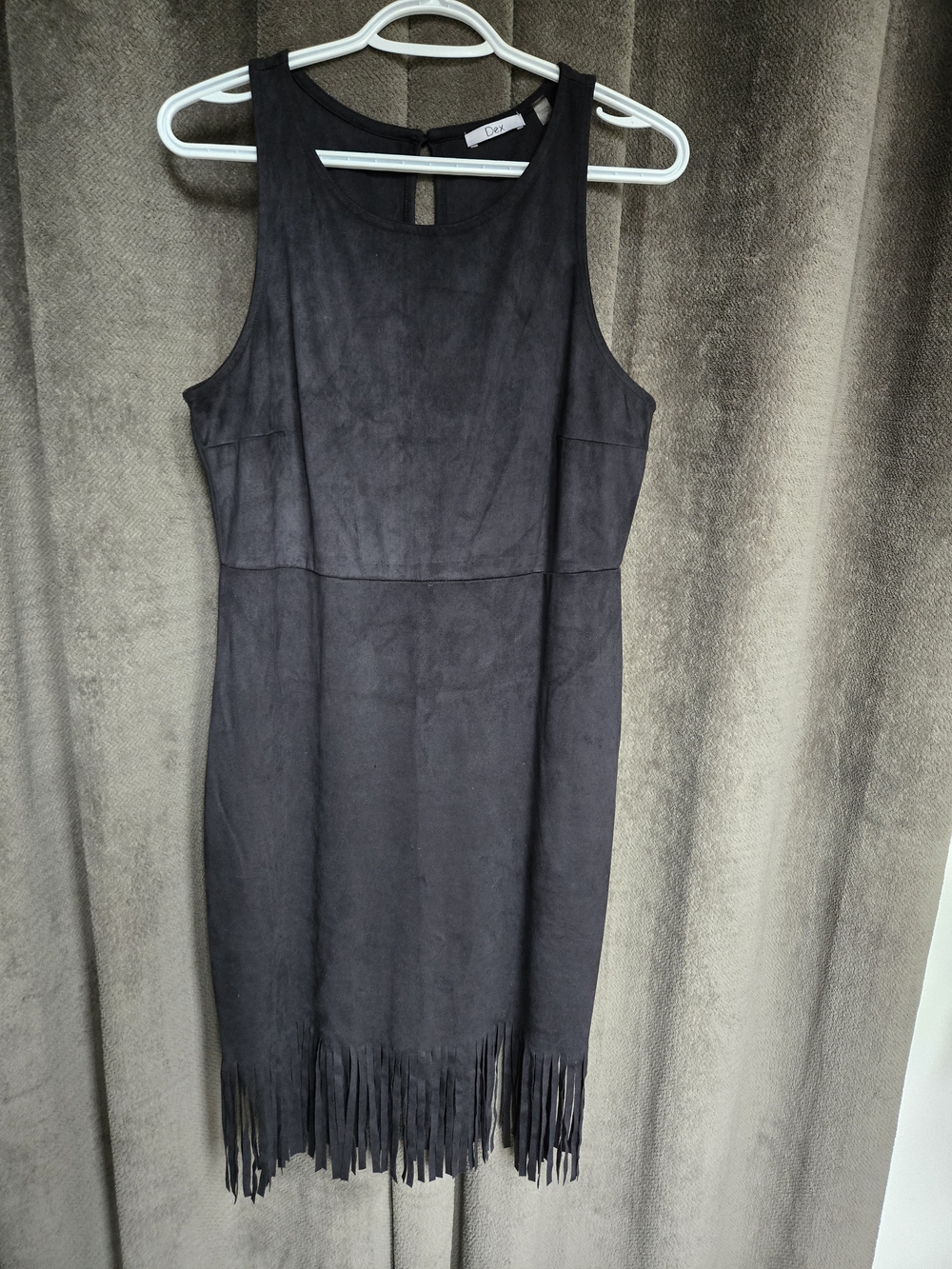Faux Suede Black Sleeveless Fringe Midi Dress Western Goth Chic - Picture 12 of 13